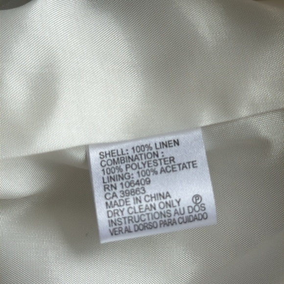 Tahari jacket 10P tan white fitted linen career lined tuxedo style - Picture 9 of 11